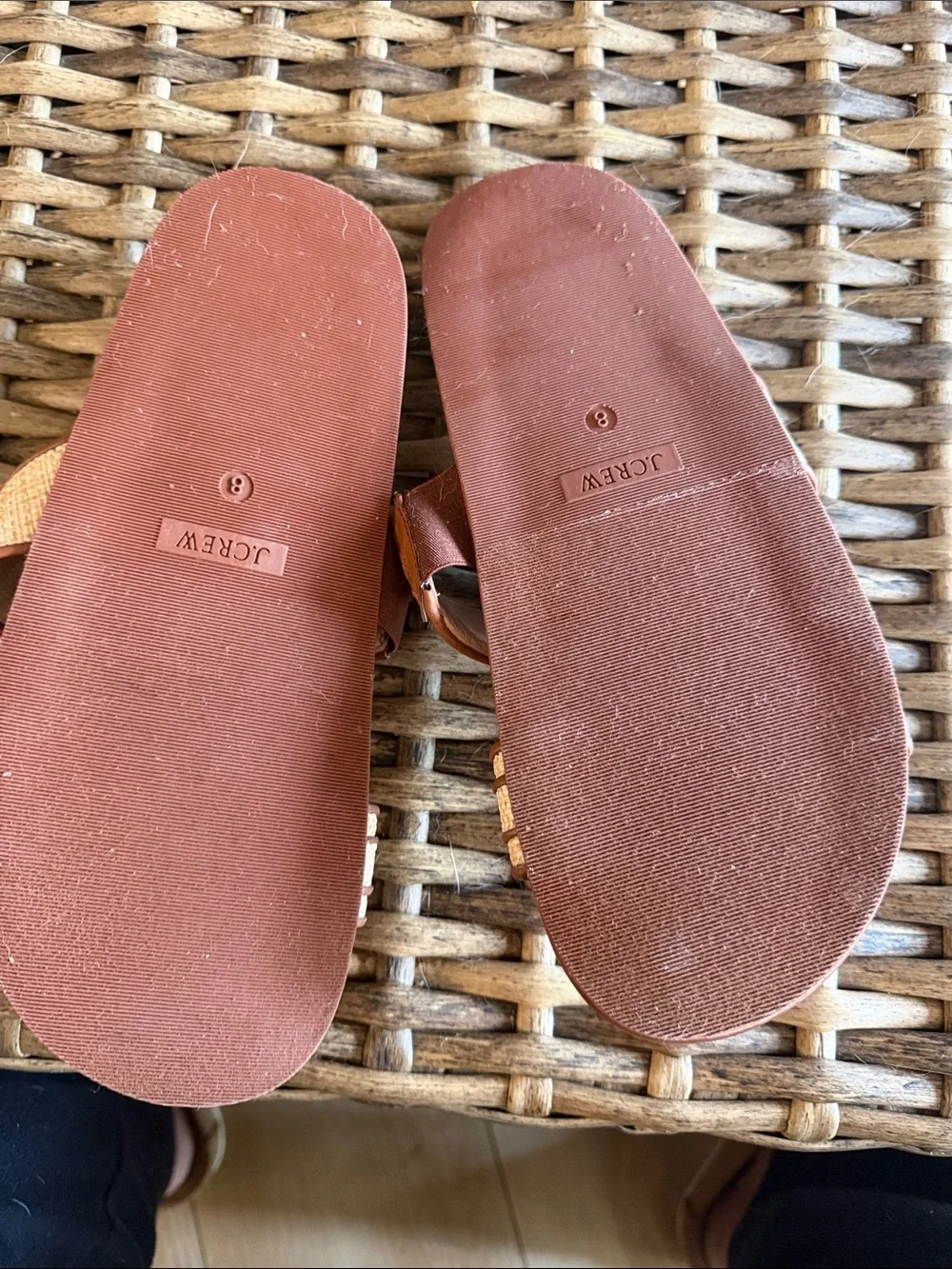 J. Crew Tan Slide Sandals with Cream Straps and Gold Buckles